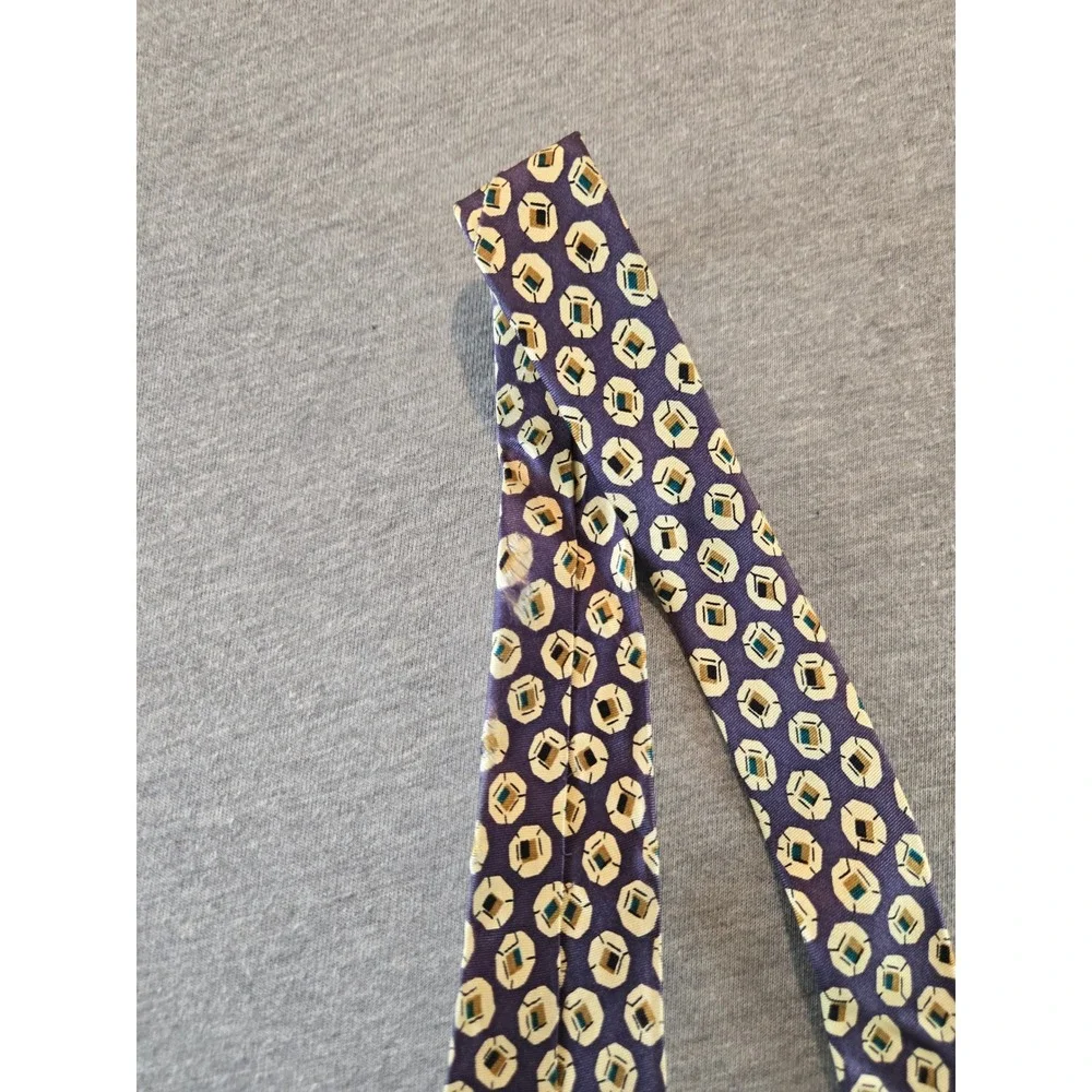 Christian Dior Monsieur Necktie Mens OS Purple Gold Geometric Silk Vintage 90s